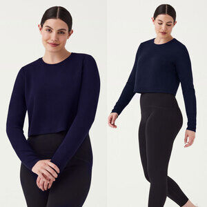 SPANX AirEssentials Long Sleeve Modal Blend Crop Top in Navy Size 1X